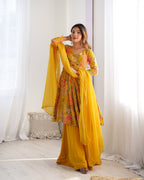 Evanik Yellow Pure Romance Silk With Print Kediya With Palazzo Suit