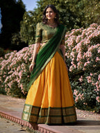 Lorenvalley Yellow Kanchipuram Zari Weaving Work Lehenga Choli with Dupatta