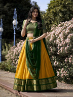Lorenvalley Yellow Kanchipuram Zari Weaving Work Lehenga Choli with Dupatta