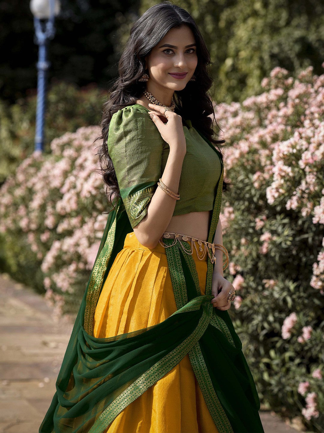 Evanik Women South-Style Kanchipuram Silk Stitched Lehenga With Unstitched Blouse & Dupatta - Distacart