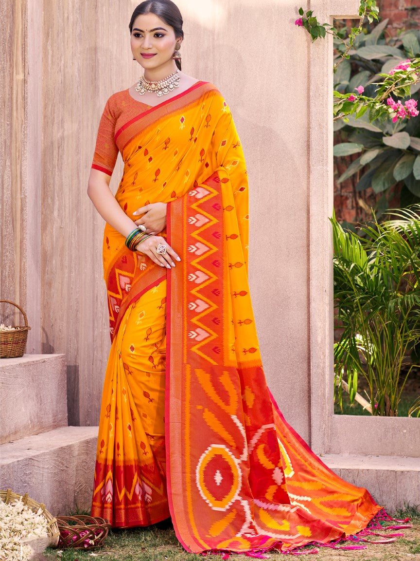 Anaita Yellow Silk Saree With Blouse Piece - Distacart