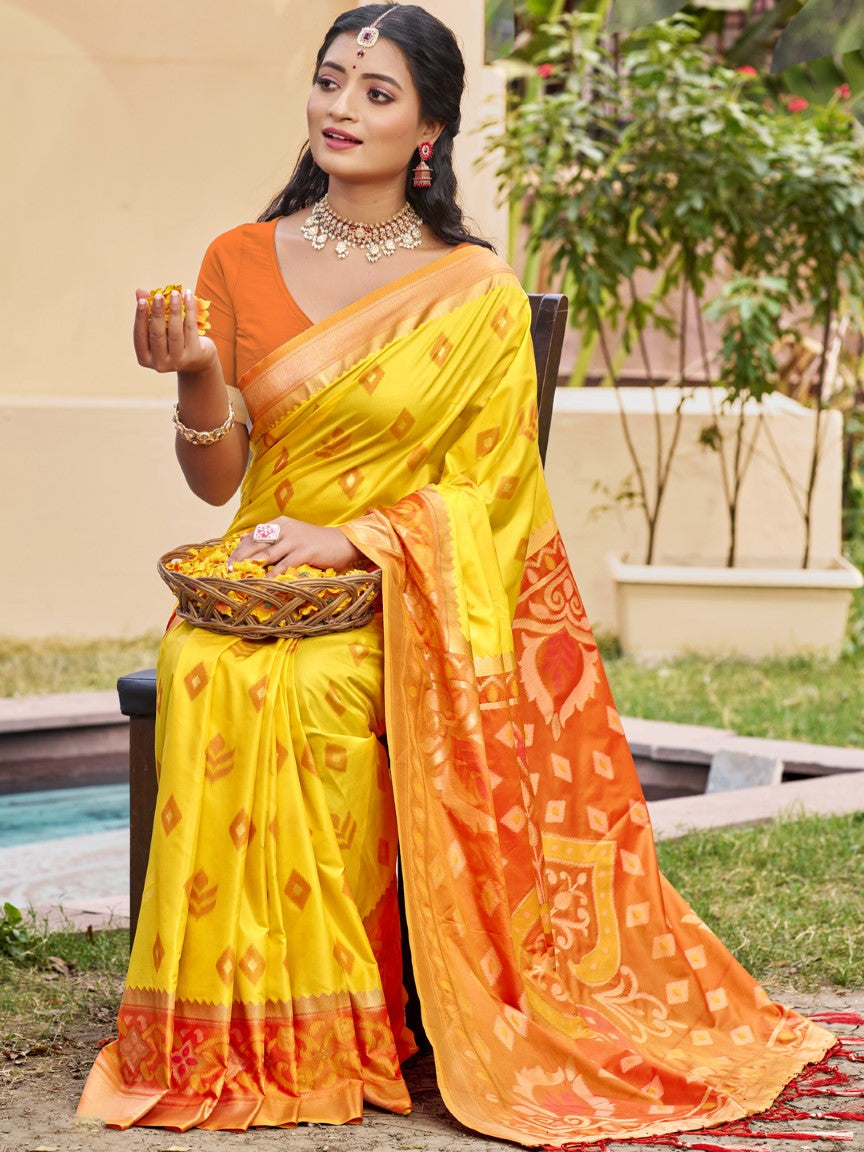 Anaita Yellow Silk Saree With Blouse Piece - Distacart