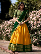 Lorenvalley Yellow Kanchipuram Zari Weaving Work Lehenga Choli with Dupatta