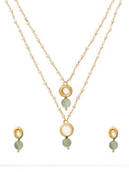 Ruby Raang Green Aventurine & Kundan Necklace with Studs