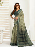 Joban Fashion Cream Zig Zag & Chevron Linen Ready To Wear Saree With Unstitched Blouse - Distacart