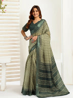 Joban Fashion Cream Zig Zag & Chevron Linen Ready To Wear Saree With Unstitched Blouse - Distacart