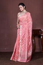 Morchari Peach Cotton Chanderi Embroidery Saree Unstitched Blouse - Distacart