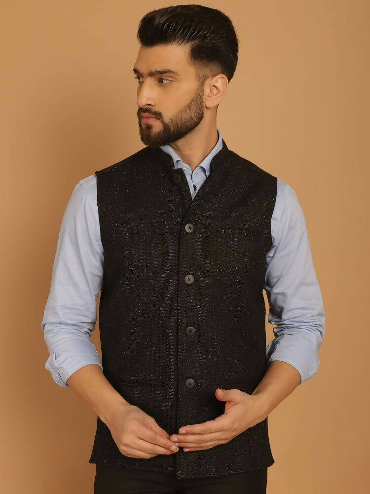 Even Apparels Pure Wool Nehru Jacket - Black