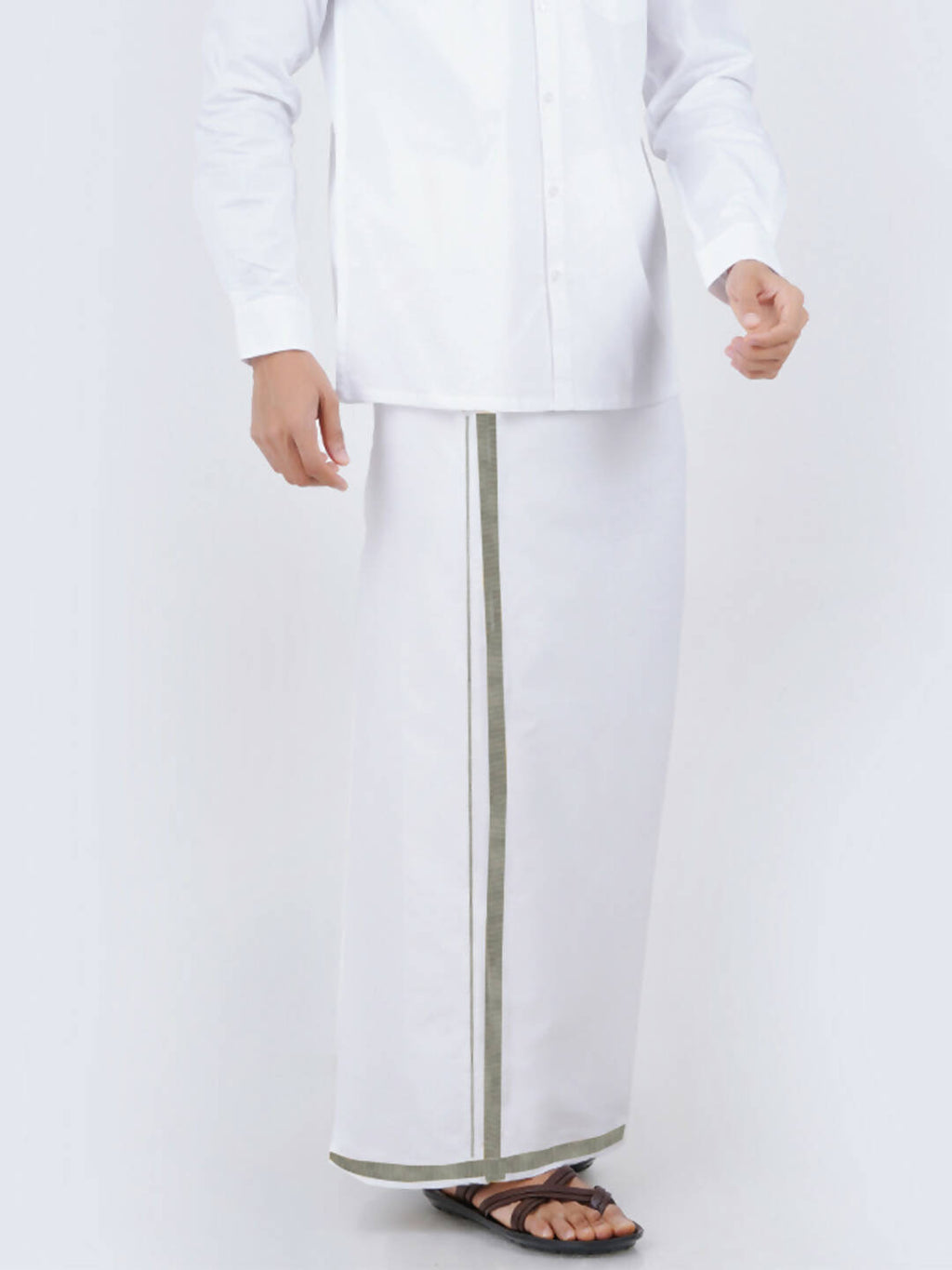 Ramraj Cotton Mens Cotton 3/ 4 " Silver Jari Dhoti - White