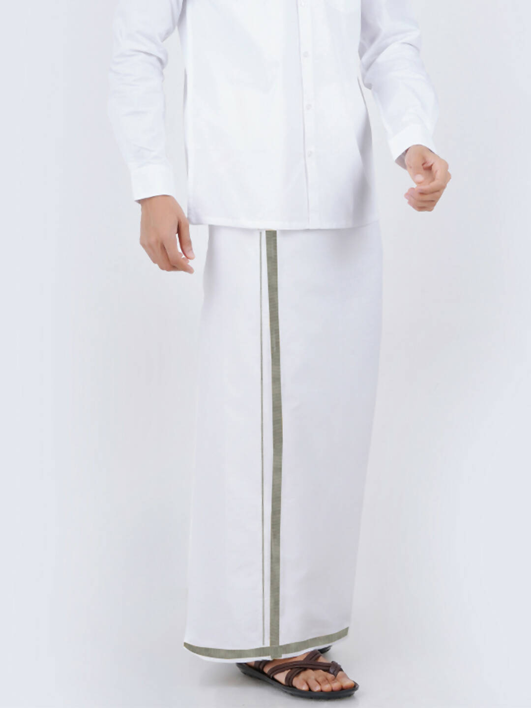 Ramraj Cotton Mens Cotton 3/ 4 " Silver Jari Dhoti - White