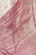 Vastranavya White Maroon Digital Printed Linen Ready To Wear Designer Saree with Unstitched Blouse - Distacart