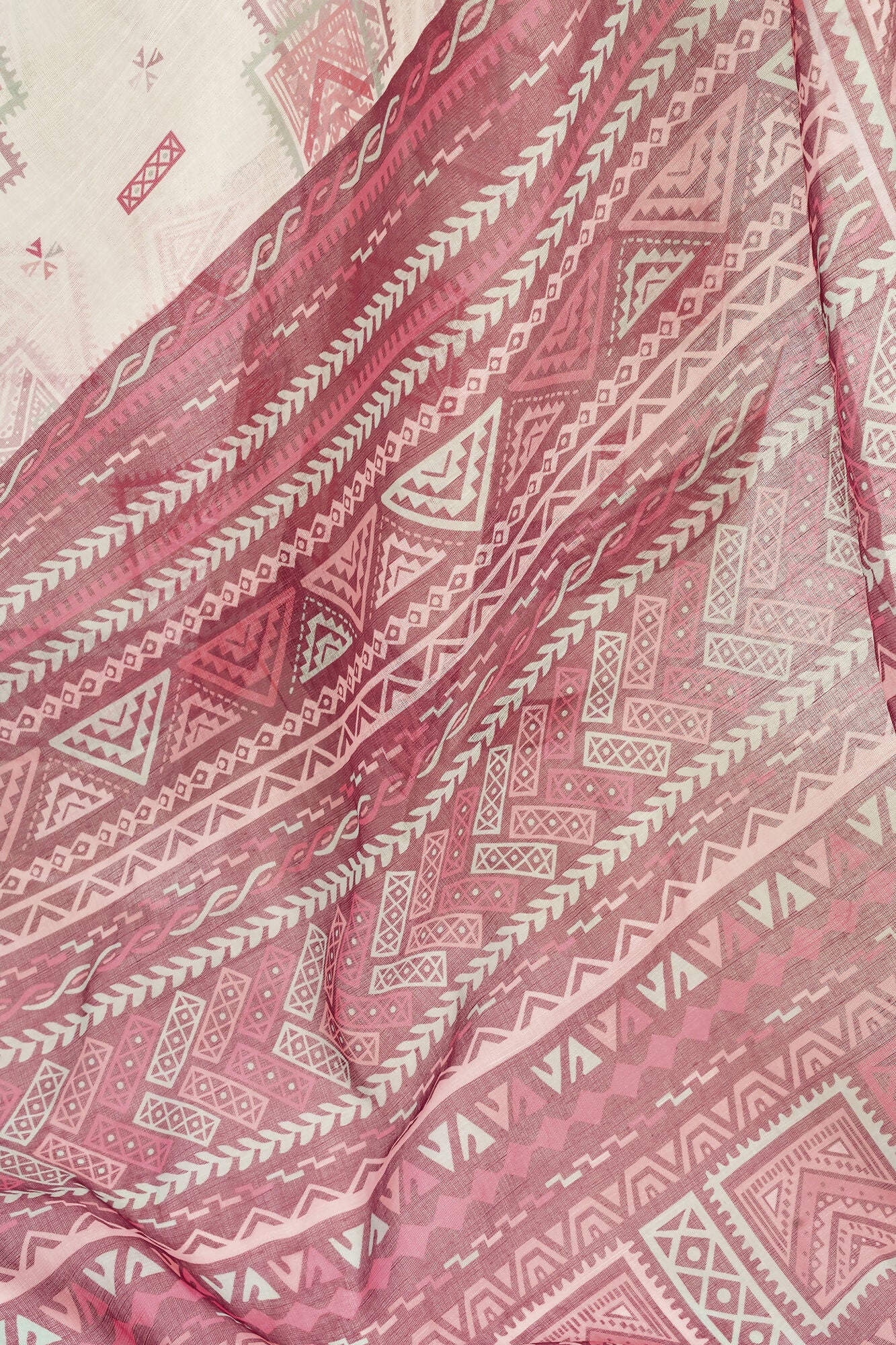 Vastranavya White Maroon Digital Printed Linen Ready To Wear Designer Saree with Unstitched Blouse - Distacart
