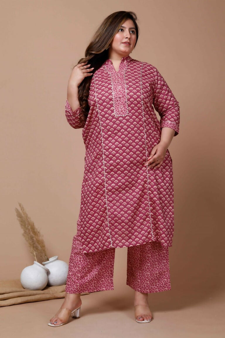 Miravan Women's Floral Printed Cotton Kurta With Palazzo 