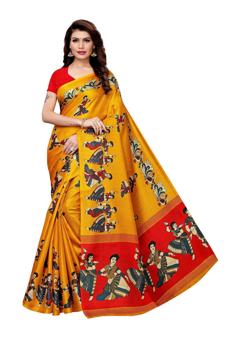 Vamika Latest Fashion Yellow Kalamkari With Jhalar Khadi Silk Saree
