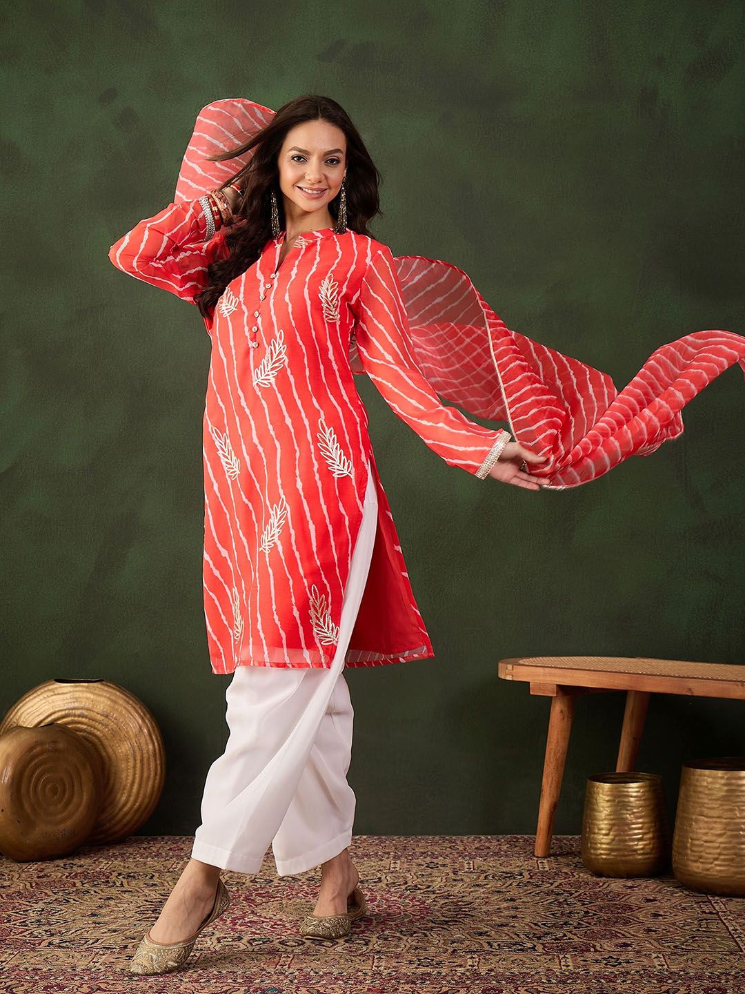 Sangria Embroidered Kurta & Palazzo With Dupatta