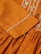 Mustard Chinon Floral Embroidered Top with Bottom - Maanushi