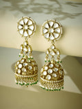 Nuyug 22K Gold-Plated Kundan Stone Studded & Pearl Beaded Dome Shaped Jhumkas - Distacart