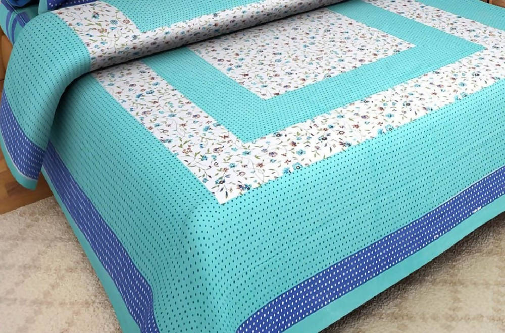 Vamika Printed Cotton Latest Sea Green Bedsheet With Pillow Covers (LEOC_BIND_SG)