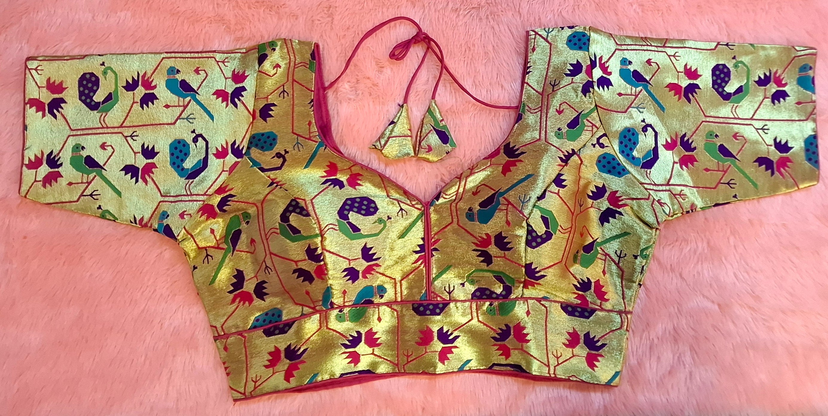 Kia Fashions Hot Pink Jacquard Weave Multi Color Paithani Readymade Blouse - Distacart