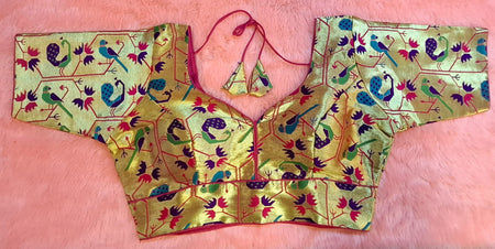 Kia Fashions Hot Pink Jacquard Weave Multi Color Paithani Readymade Blouse