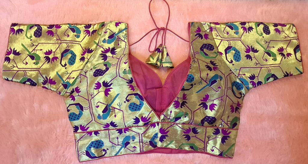 Kia Fashions Magenta Jacquard Weave Multi Color Paithani Readymade Blouse - Distacart