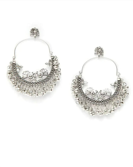 Mominos Fashion Silver-Plated Peacock Design Chandbali Earrings
