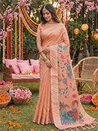 Shree Shyam Fashion Peach Linen Cotton Saree - Distacart