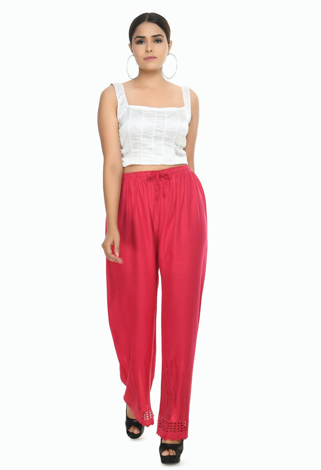 Mominos Fashion Moeza Reyon Cotton Magenta Cut Work Palazzo