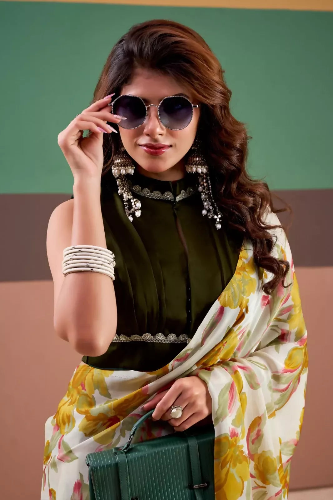 Vastranavya Yellow Satin Silk Floral Printed Saree with Stitched Blouse - Distacart