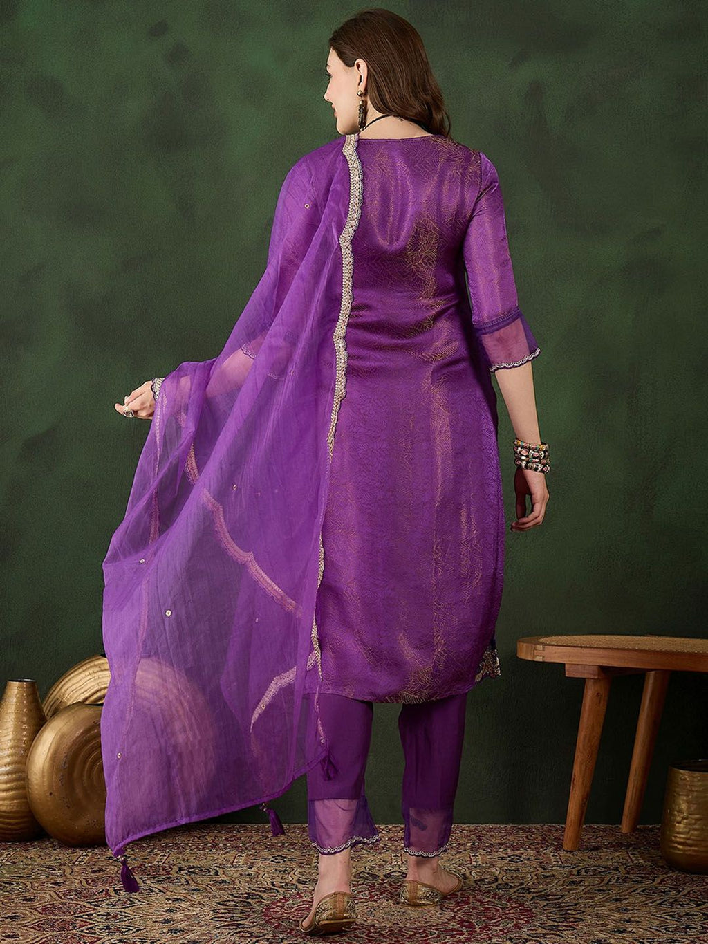 Sangria Embroidered Kurta & Trouser With Dupatta