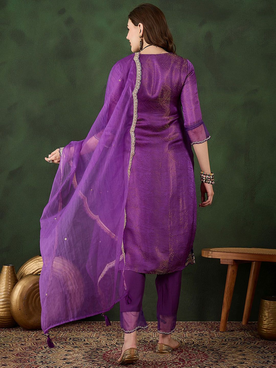 Sangria Embroidered Kurta & Trouser With Dupatta