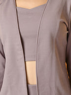Myshka Women's Lavender Solid Coat With Trousers