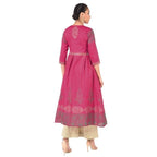 Aniyah Cotton Gold Print Flared Kurta Fuchsia (AN-163K)