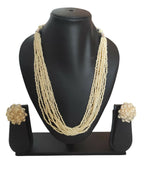 Inhanns Bloom Handmade Beaded Necklace With Earrings - 12 Layers - Cream Necklace Set