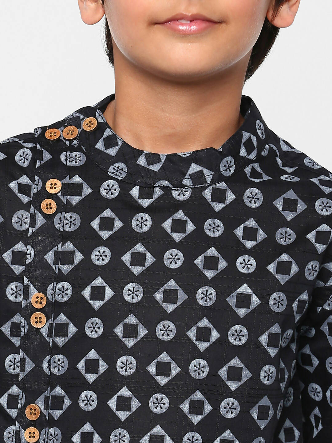 Manet Ethnic Full Sleeves Circle Printed Shirt - Black
