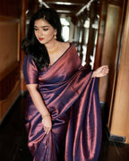 DEIANA'S Beautiful Designer Golden zari Soft Lichi Silk Saree - Purple