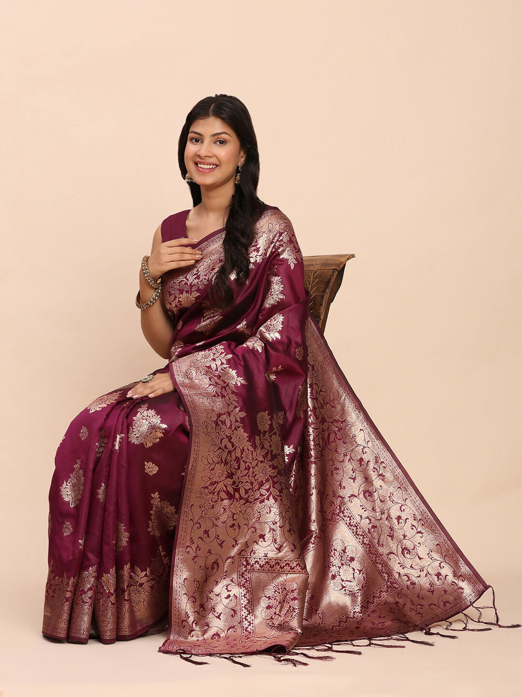 Shree Shyam Fashion Banarasi Silk Purple Saree - Distacart