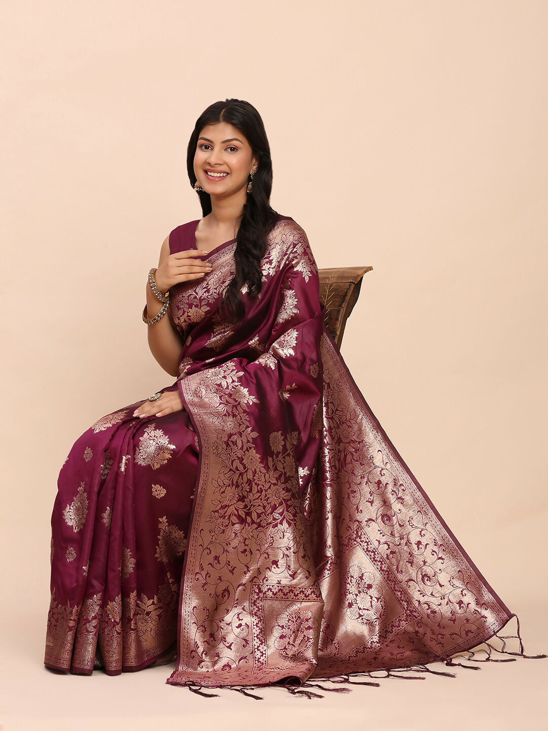 Shree Shyam Fashion Banarasi Silk Purple Saree - Distacart