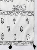 Yufta Women Black & White Ethnic Print Sequined Pure Cotton Kurta with Trouser and Dupatta