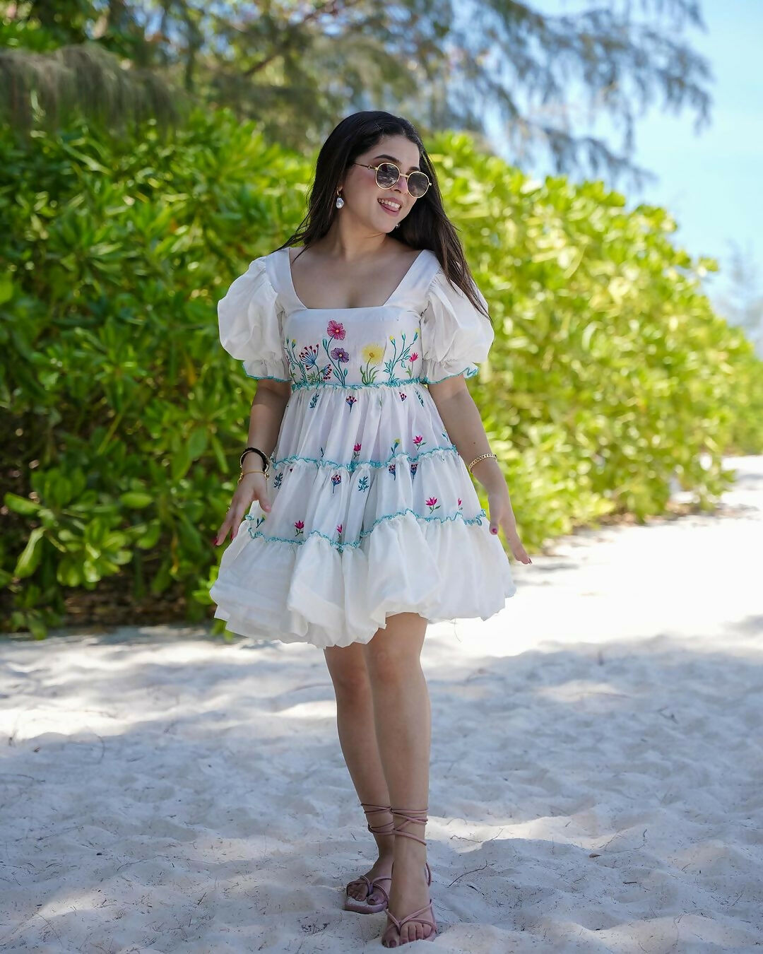 The52 Women's Gorgeous Pure Cotton Fabric Puff Sleeve with Flare Dress - Distacart