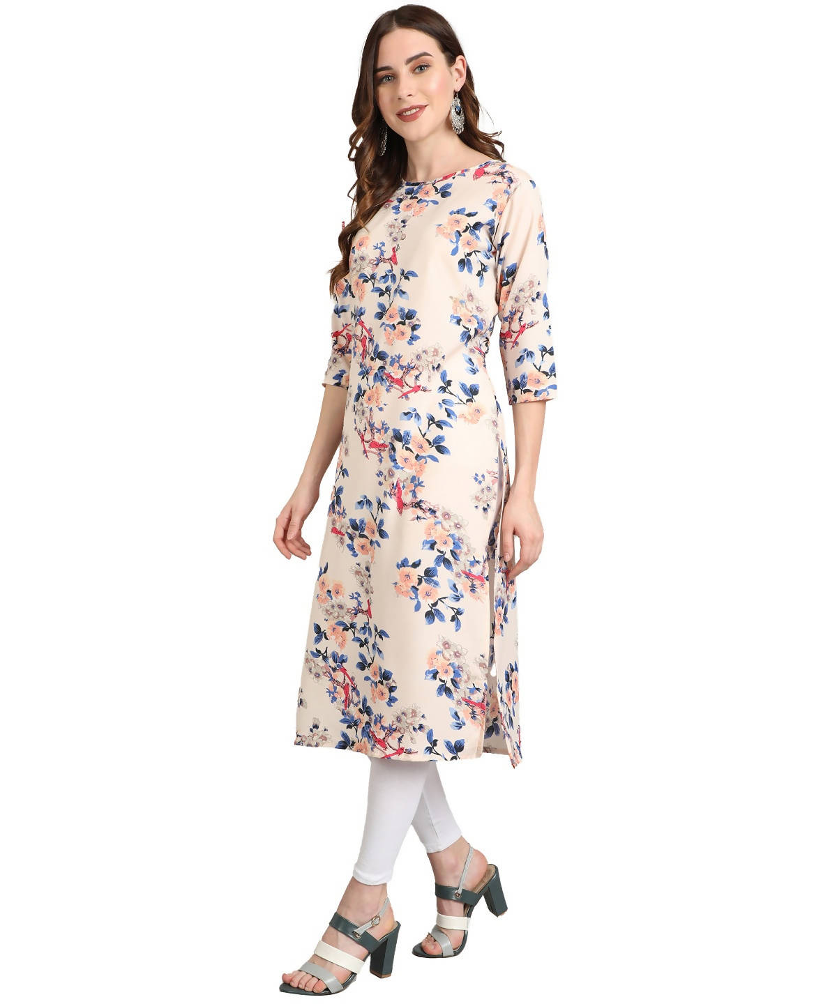 Vamika Cream French Crepe Printed Party Wear/Casual Wear Kurti - Distacart