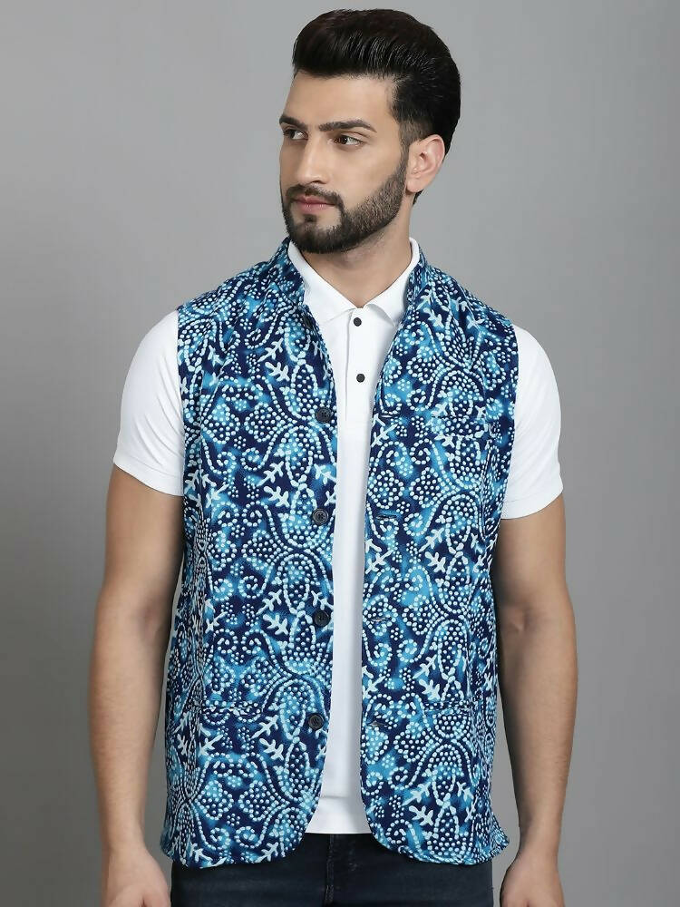 Even Apparels Nehru Jacket With Welt Pockets - Blue