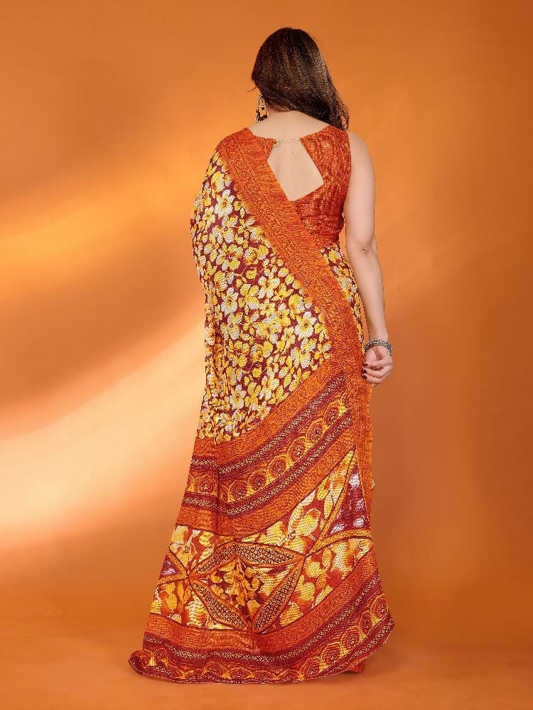 PR Fashion Orange Kota Doria Printed Saree