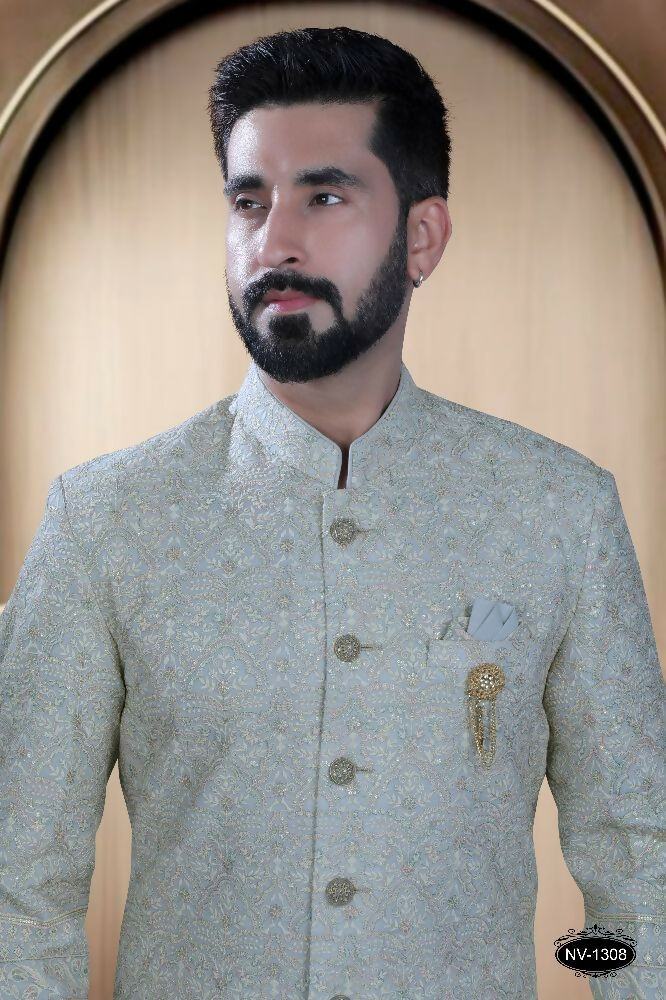 Joban Fashion Men's Blue Base Georgette Kurta with Pyjama