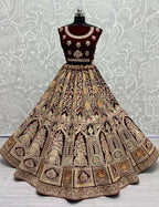 Jyoti Fashion Women's Maroon Velvet Dori, Multi Thread Embroidered with Diamond Work Wedding Lehenga Choli