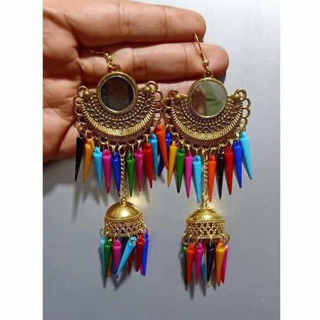 MS Fashion India Gold Color Earrings With Jhumka And Multicolor Metal Drops