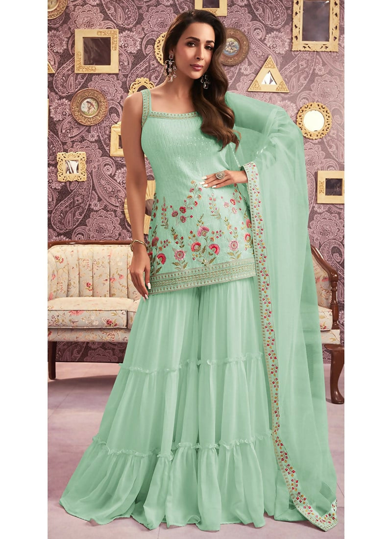 Vastranavya Malaika Arora Cream Georgette Embroidered Sequins Palazzo Suit