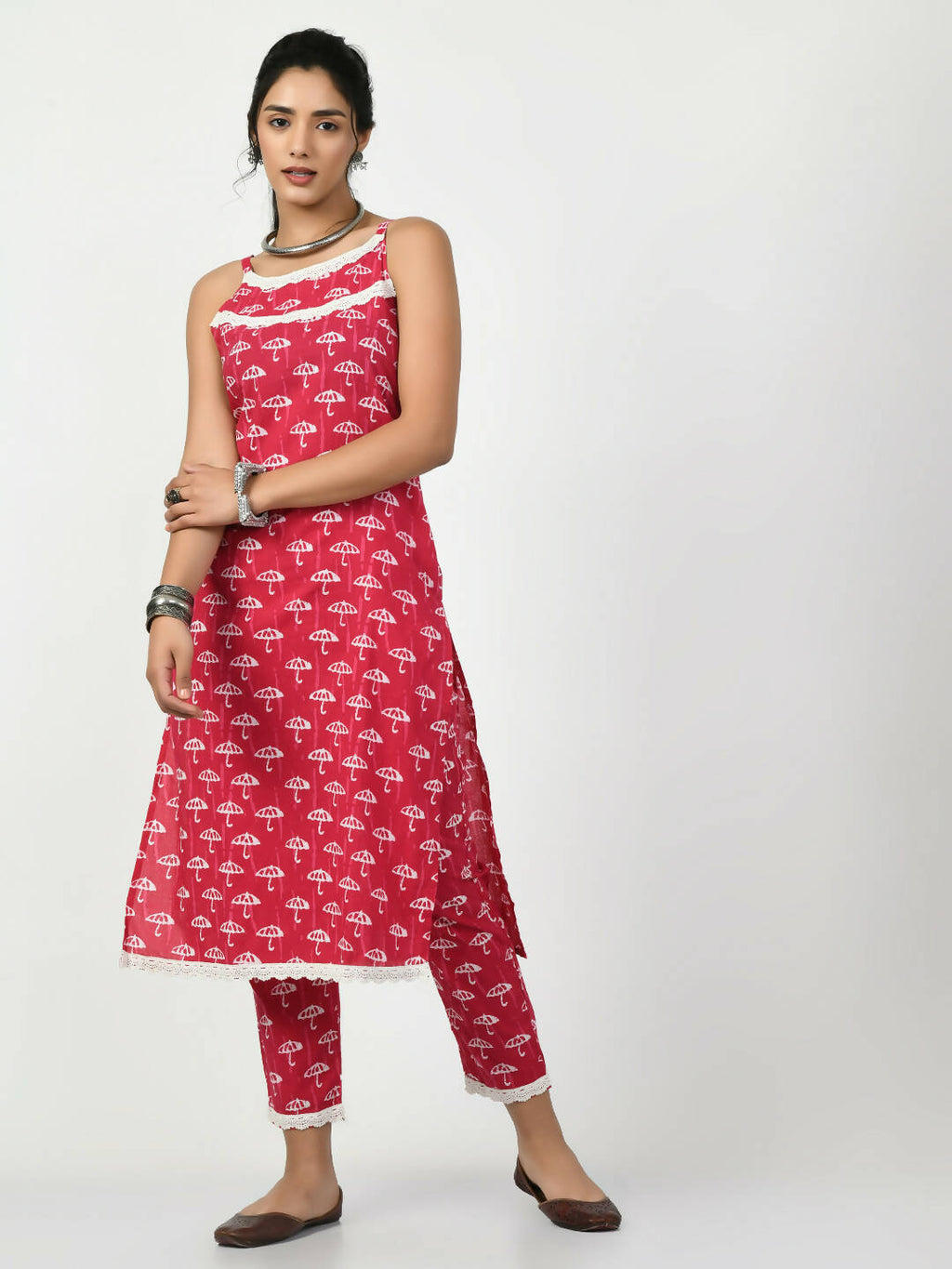 Myshka Women's Pink Straight Printed Kurta