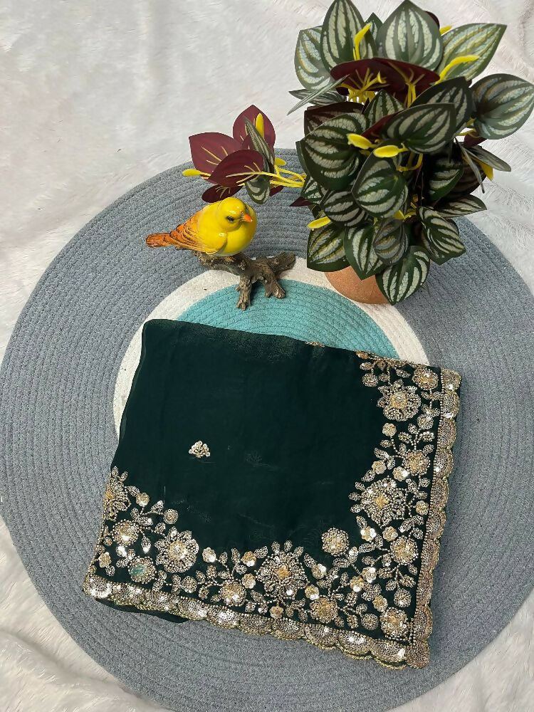 Joban Fashion Green Fandy Satin Silk Party Wear Sarees - Distacart