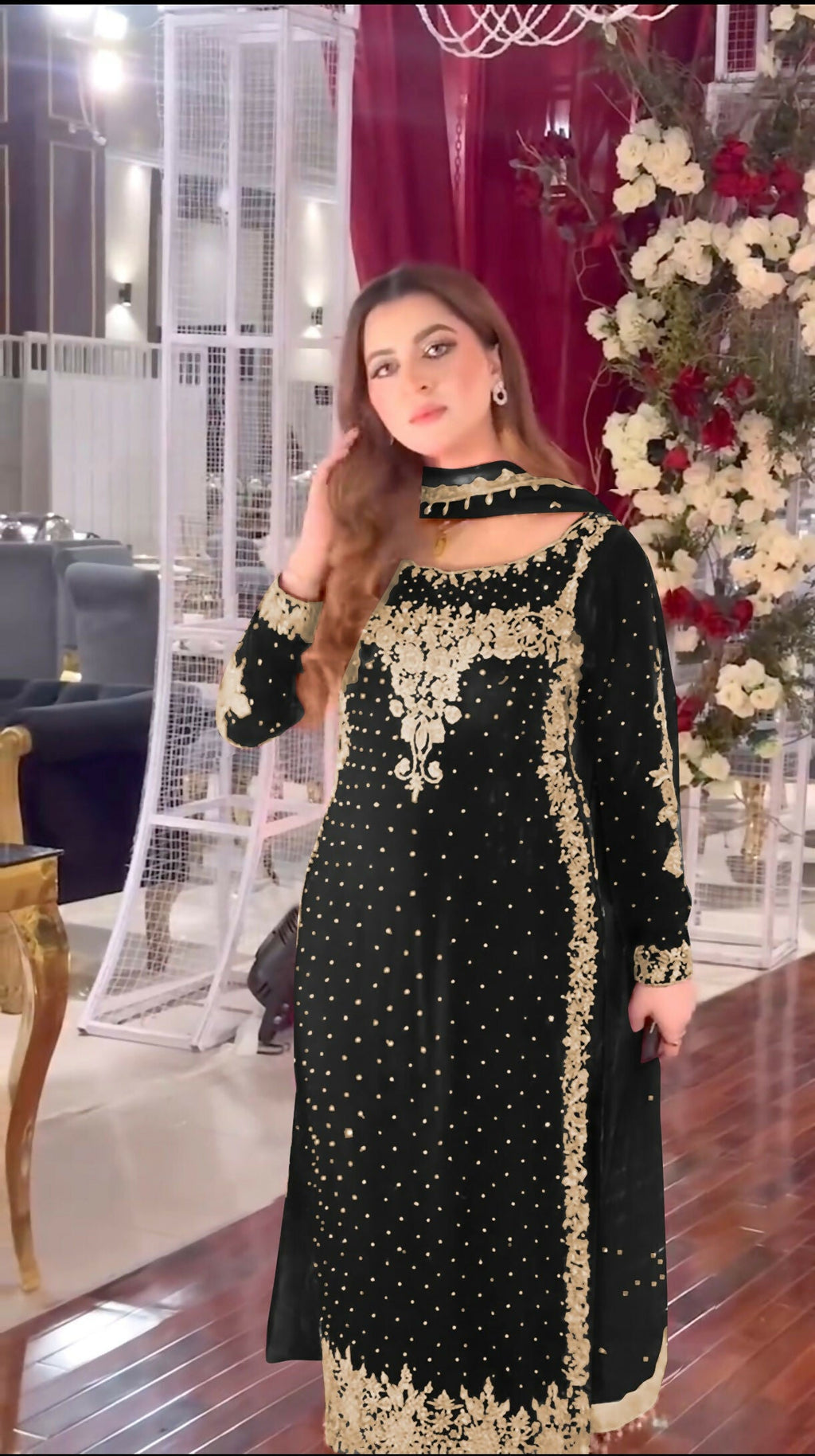 Joban Fashion Black Velvet Sequence Embroidery Work Kurta Set - Distacart
